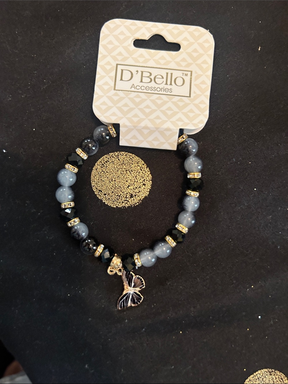 D'Bello Gray Beaded Bracelet with Butterfly Charm